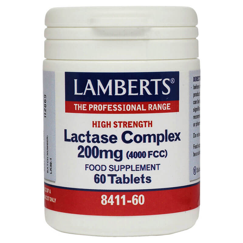 Lamberts Lactase Complex Για μείωση των συμπτωμάτων της δυσανεξίας στη λακτόζη, 200mg 60tabs Healthspot Overespa