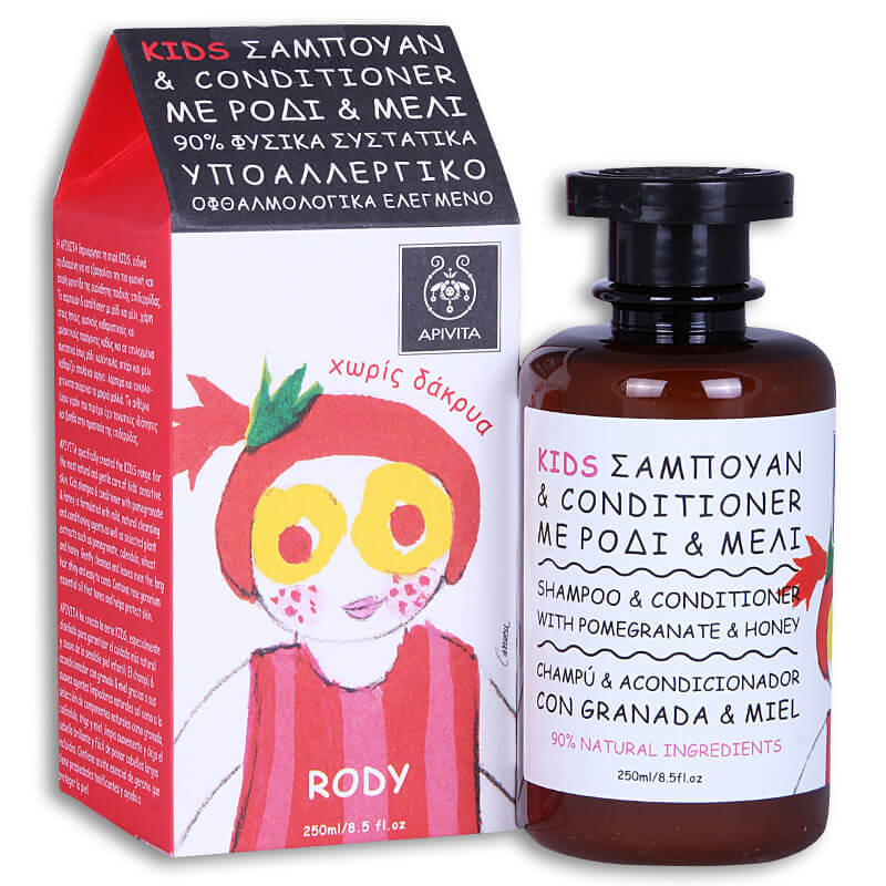 Apivita Kids shampoo & conditioner with Pomegranate & Honey 250ml - healthspot overespa