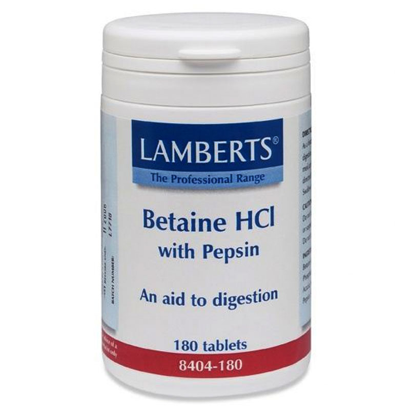 Lamberts Betaine-pepsin Χρήσιμο σε περιπτώσεις αερίων, φουσκωμάτων, δυσπεψίας, τροφικών αλλεργιών Healthspot Overespa