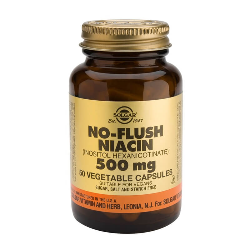 Solgar No Flush Niacin 500mg Veg Tabs 50s Για την χοληστερίνη, τα τριγλυκερίδια και το νευρικό σύστημα.  500mg Veg Tabs 50s Healthspot Overespa