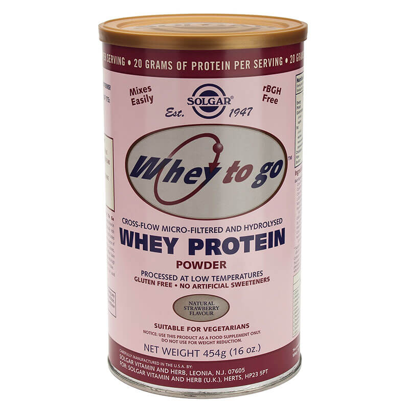 Solgar whey to go protein strawberry powder 454gr -healthspot overespa